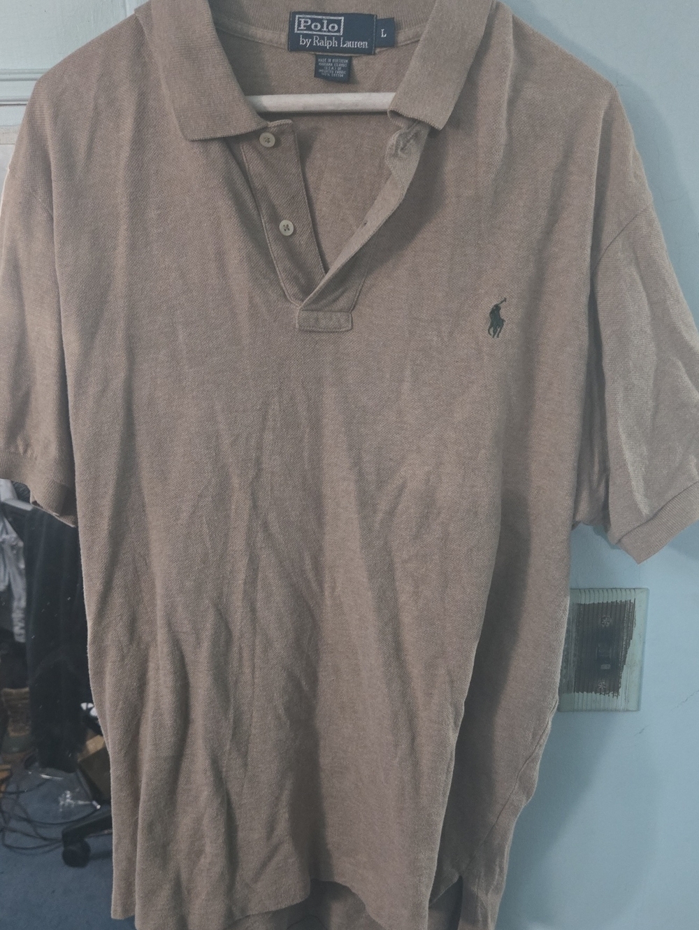Polo by Ralph Lauren Men’s Tan Polo Shirt with Navy Pony